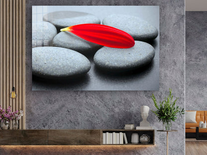 Stone Red Petal Floral Print Tempered Glass Wall Art 100% Made in Australia Ready to Hang