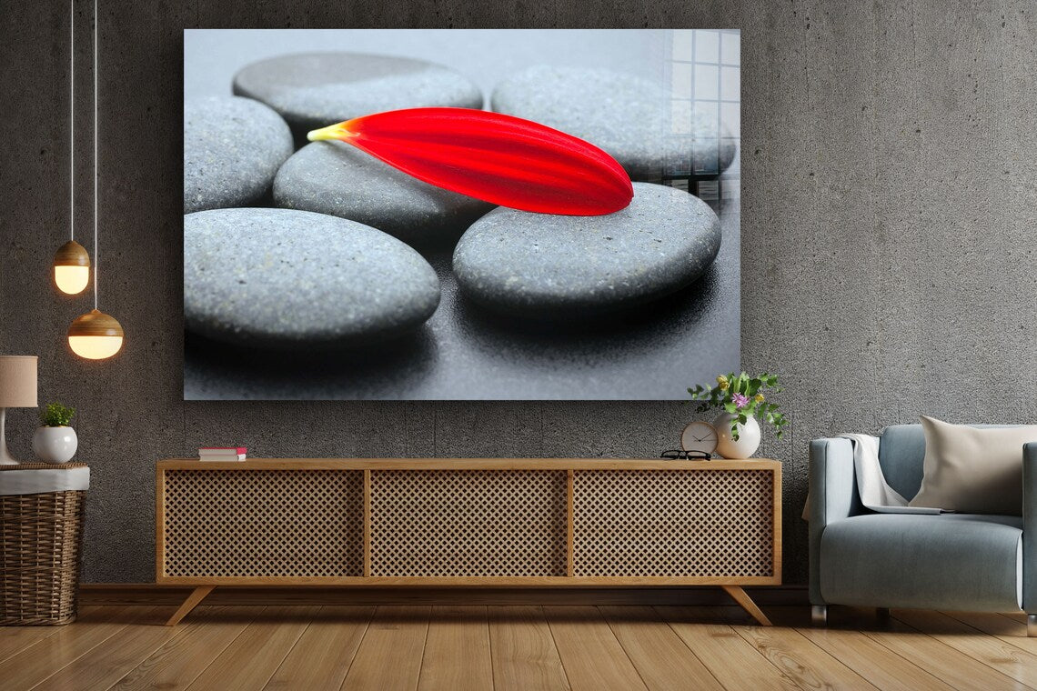 Stone Red Petal Floral Print Tempered Glass Wall Art 100% Made in Australia Ready to Hang