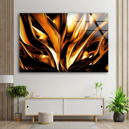 Gold Abstract Liquid Design Acrylic Glass Print Tempered Glass Wall Art 100% Made in Australia Ready to Hang