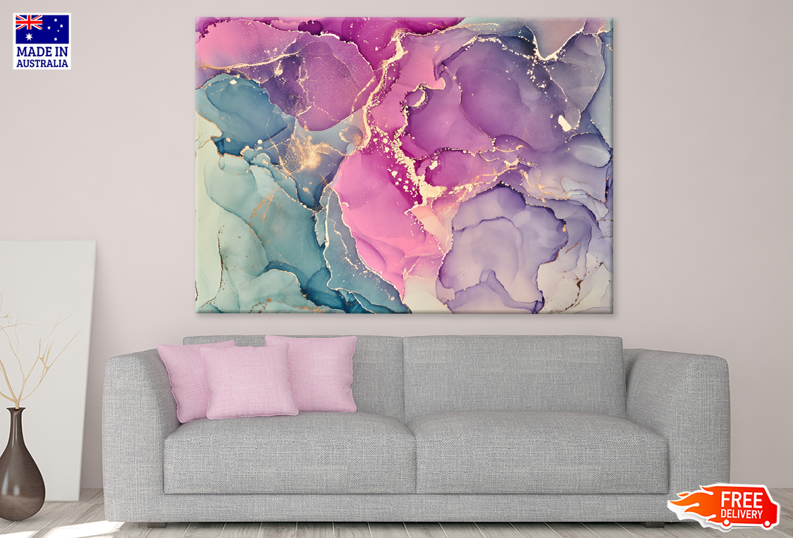 Pink Purple Blue & Gold Abstract Design Print 100% Australian Made