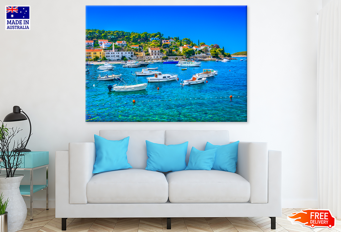 Boat On Sea & Island View Print 100% Australian Made