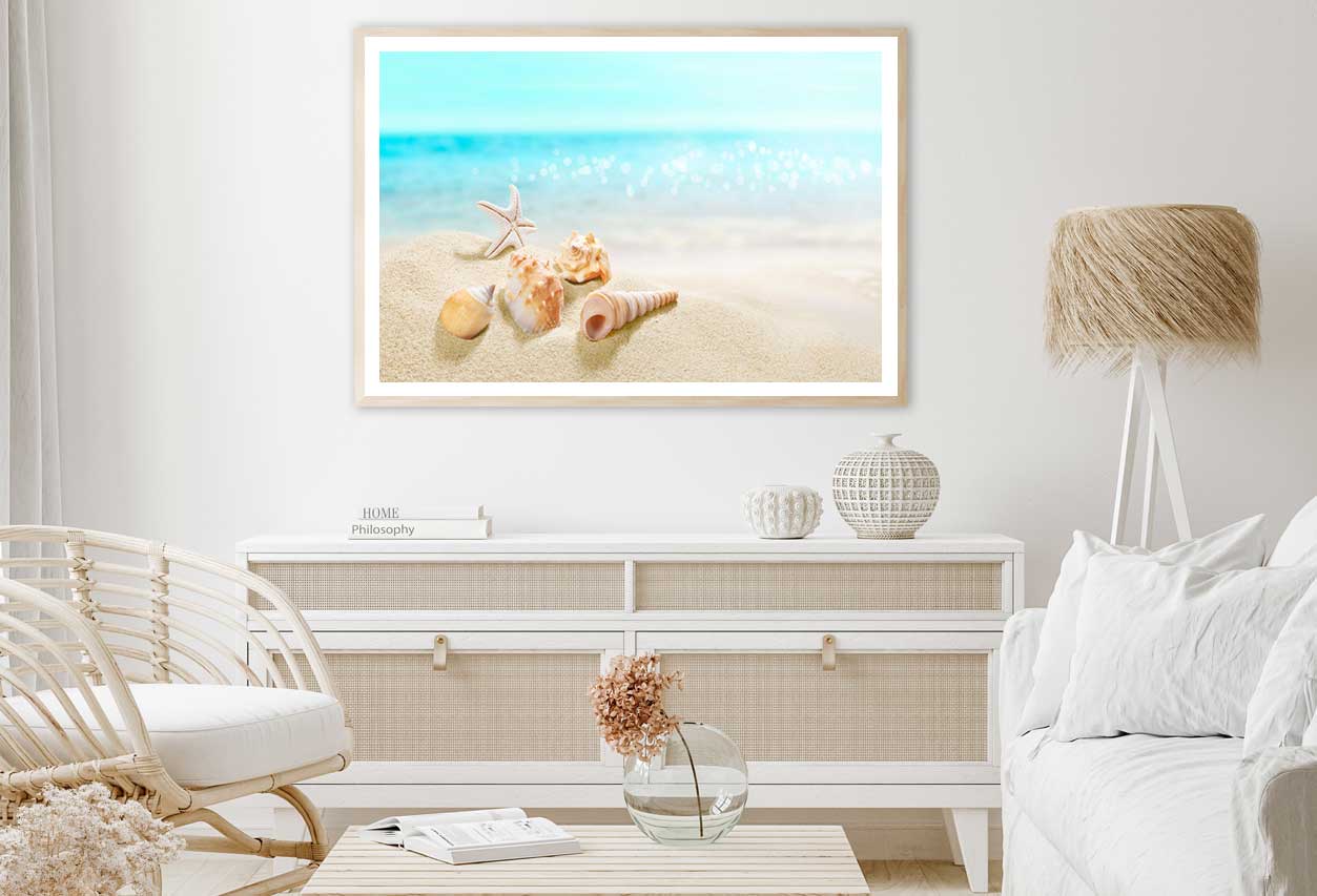 Sea Shells on Beach Sand Closeup Photograph Home Decor Premium Quality Poster Print Choose Your Sizes