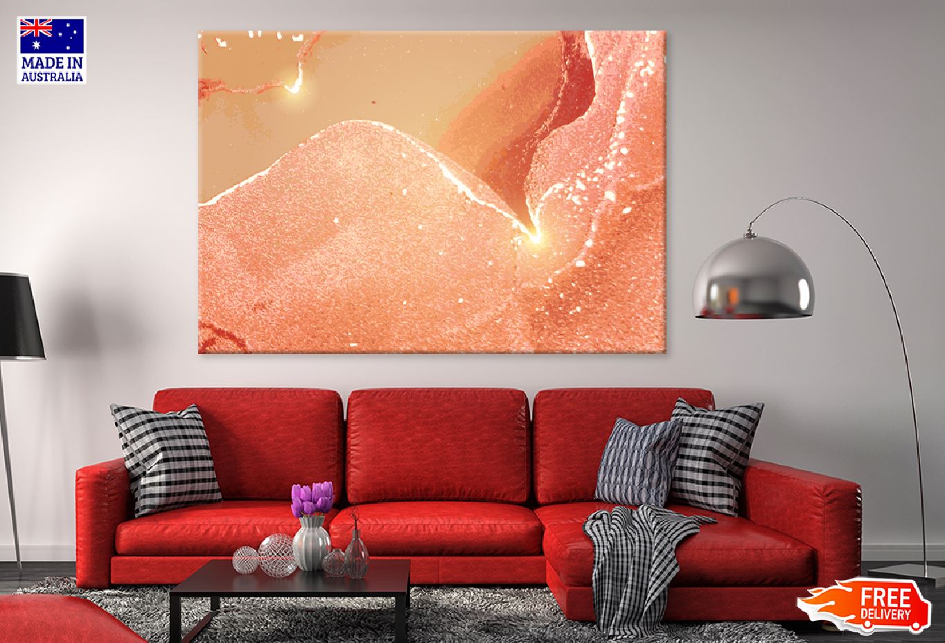Peach Pink & Gold Marble Abstract Design Print 100% Australian Made