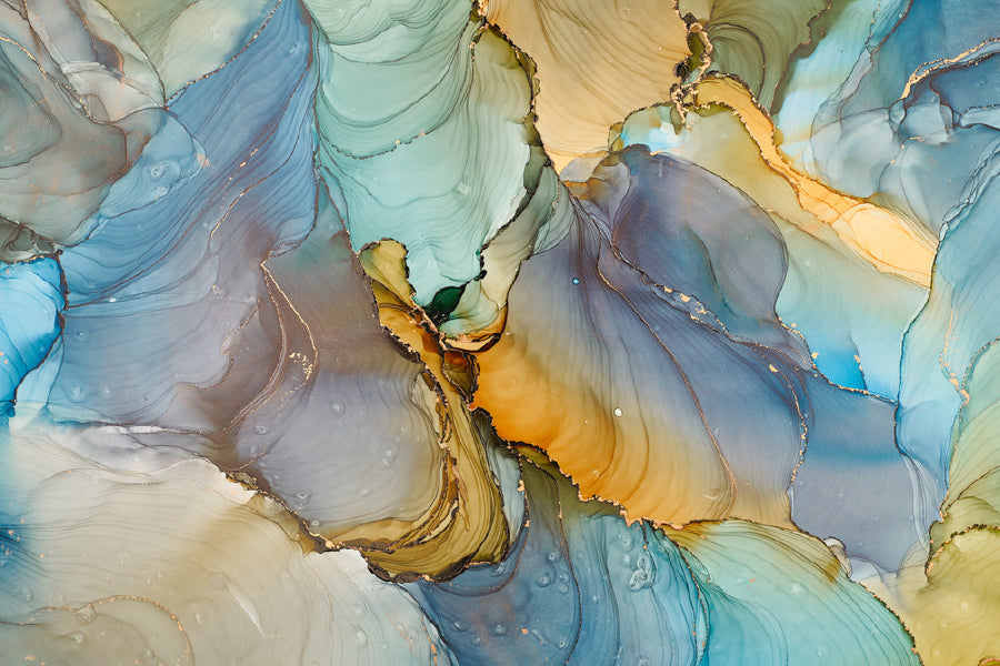Blue Green & Gold Abstract Design Home Decor Premium Quality Poster Print Choose Your Sizes