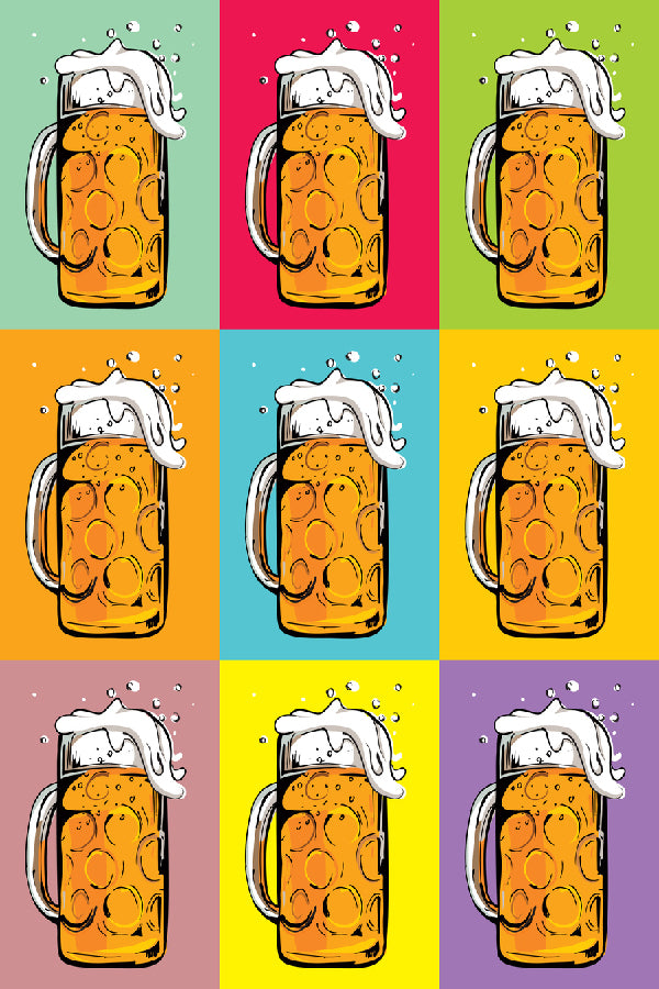 Colorful Beer Mugs Collage Illustration Print 100% Australian Made