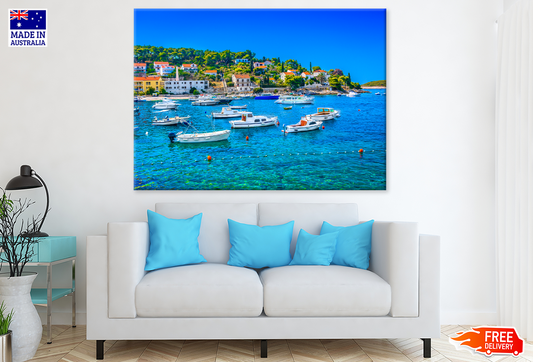 Boats On Sea & City View Print 100% Australian Made
