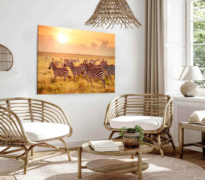 Bella Home Zebras at Sunset in Tanzania Print Canvas Ready to hang