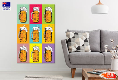 Colorful Beer Mugs Collage Illustration Print 100% Australian Made