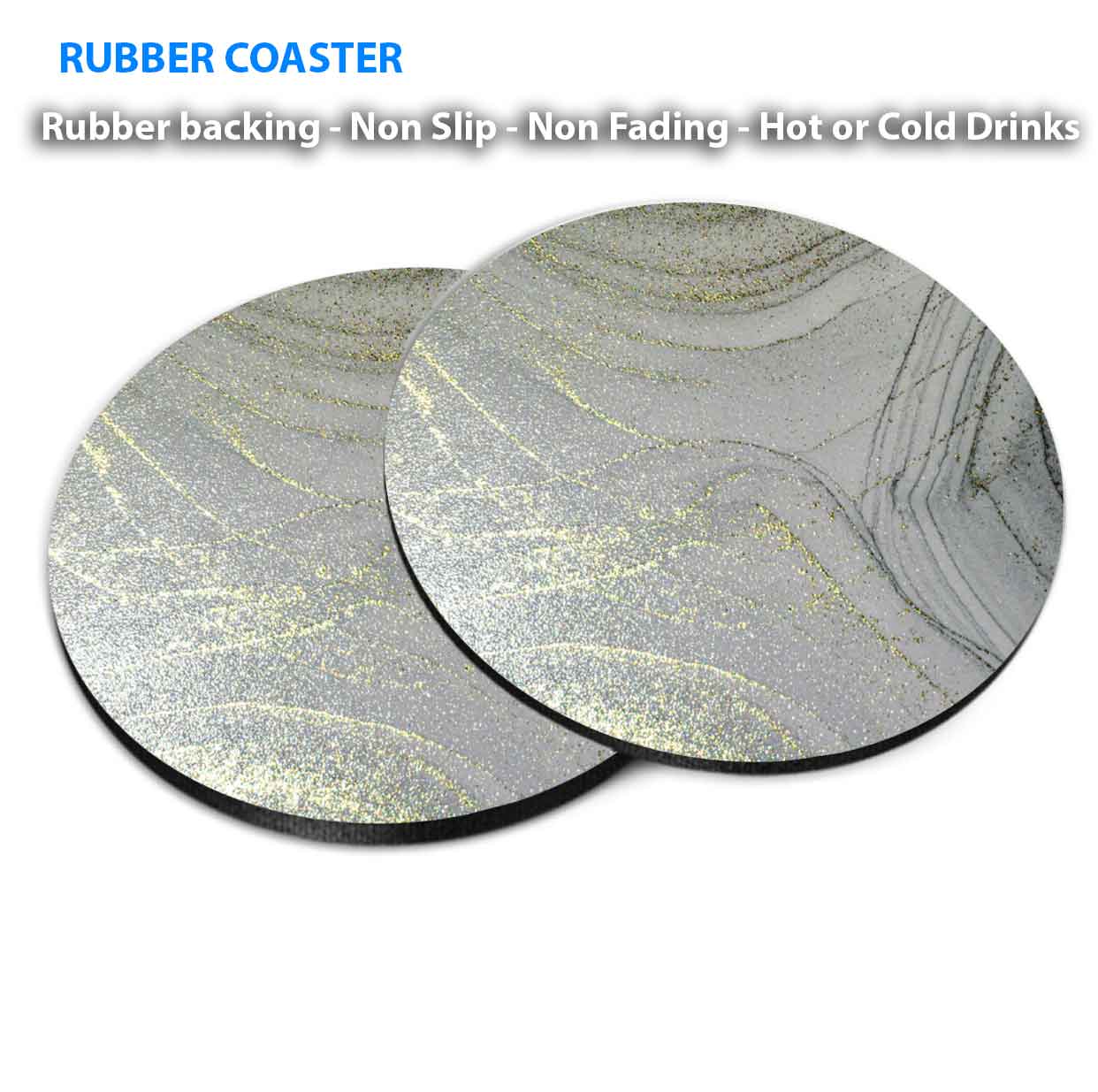 Silver Grey Gold Splash Abstract Coasters Wood & Rubber - Set of 6 Coasters