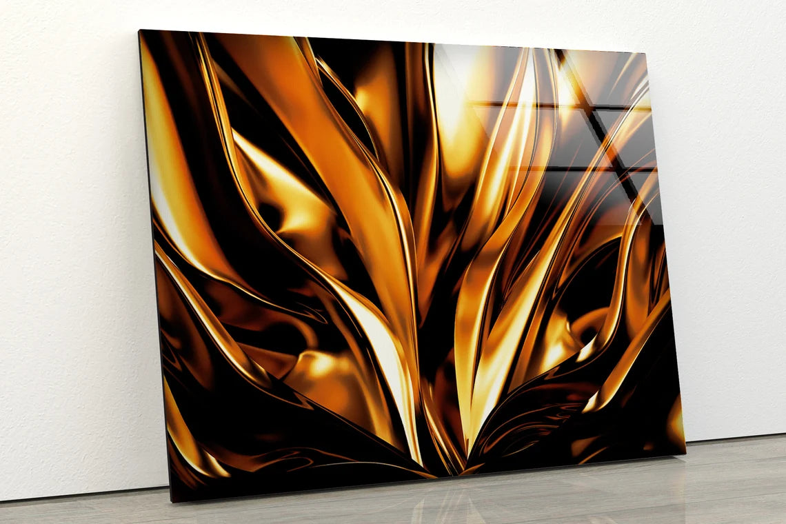 Gold Abstract Liquid Design Acrylic Glass Print Tempered Glass Wall Art 100% Made in Australia Ready to Hang