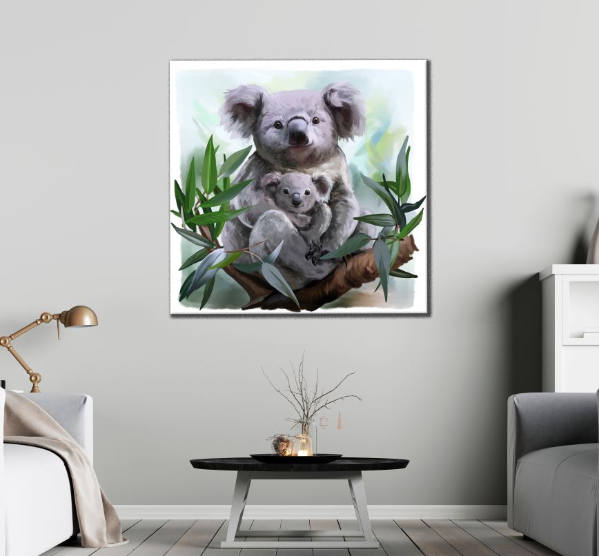 Square Canvas Koala Bear & Baby Painting High Quality Print 100% Australian Made