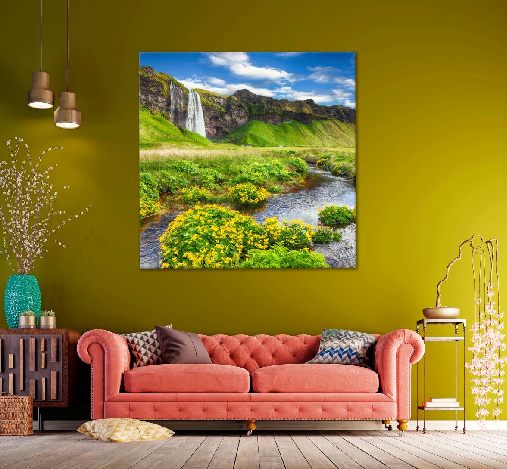 Square Canvas Seljalandsfoss Waterfall View Photograph High Quality Print 100% Australian Made