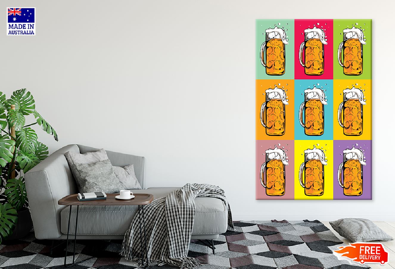 Colorful Beer Mugs Collage Illustration Print 100% Australian Made