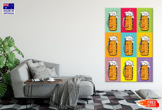 Colorful Beer Mugs Collage Illustration Print 100% Australian Made