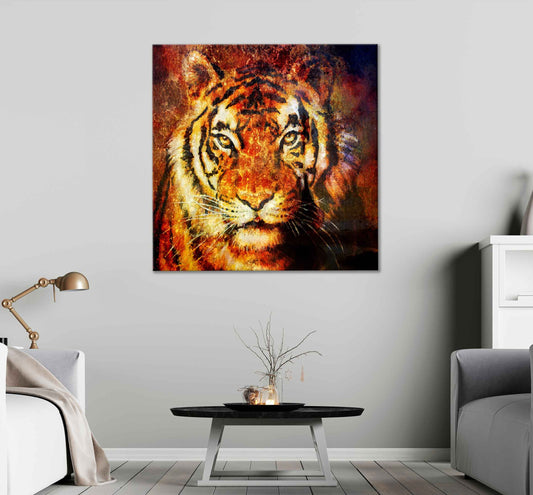 Square Canvas Tiger Portrait Oil Painting High Quality Print 100% Australian Made