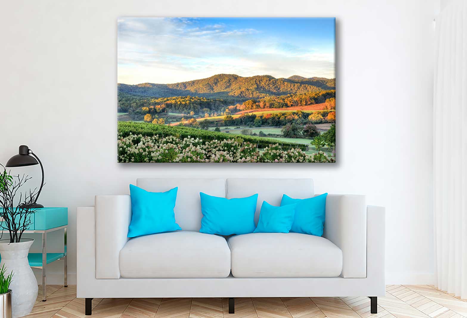 Bella Home Autumn Vineyard Hills & Flowers Print Canvas Ready to hang