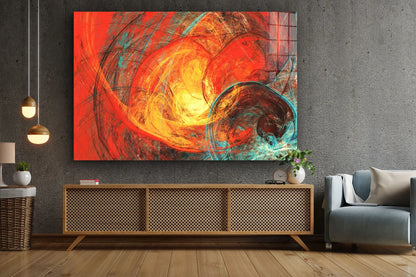 Red Orange Abstract Print Tempered Glass Wall Art 100% Made in Australia Ready to Hang