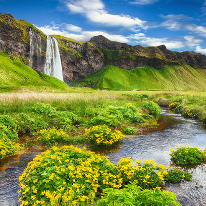 Square Canvas Seljalandsfoss Waterfall View Photograph High Quality Print 100% Australian Made