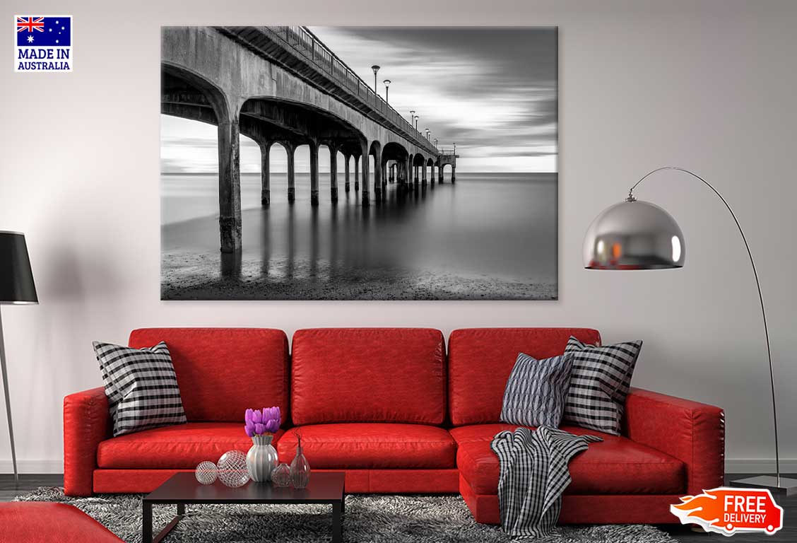 Boscombe Pier & Beach B&W View Photograph Print 100% Australian Made