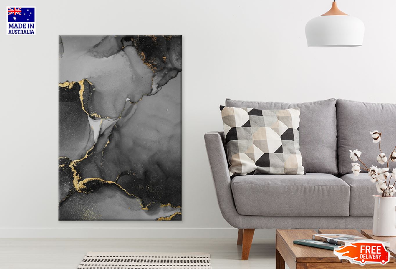 Black & Gold Marble Ink Abstract Design Print 100% Australian Made