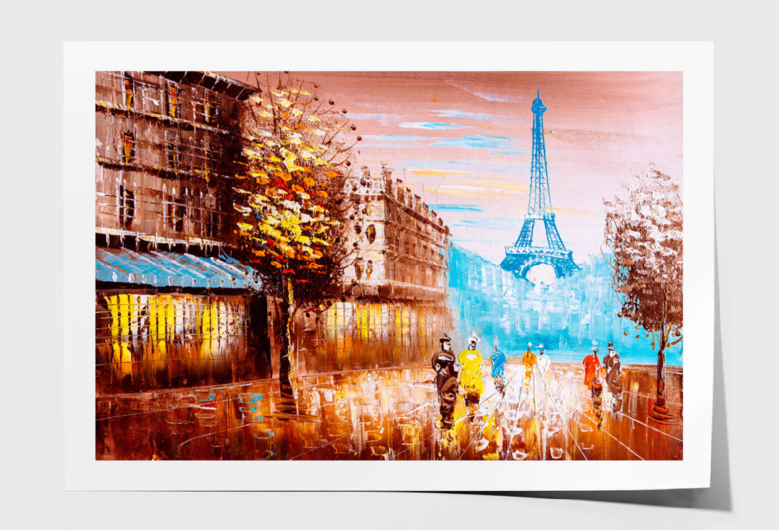 People Walking in Street of Paris & Trees Oil Painting Wall Art Limited Edition High Quality Print Unframed Roll Canvas None