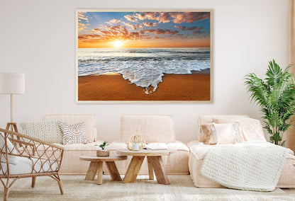 Sea Waves on Sand Sunset Scenery Photograph Home Decor Premium Quality Poster Print Choose Your Sizes