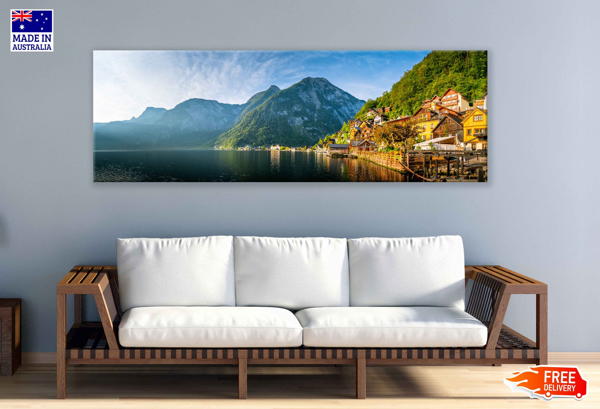 Panoramic Canvas Hallstatt Lake View Photograph High Quality 100% Australian Made Wall Canvas Print Ready to Hang
