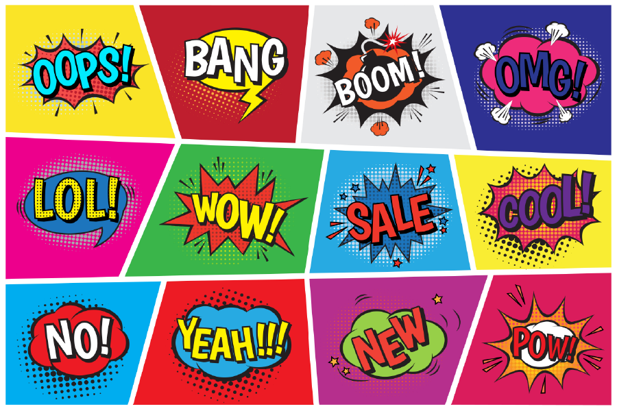 OOPS BANG BOOM OMG LOL Speech Bubbles Illustration Print 100% Australian Made