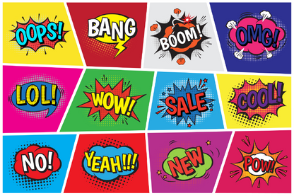OOPS BANG BOOM OMG LOL Speech Bubbles Illustration Print 100% Australian Made