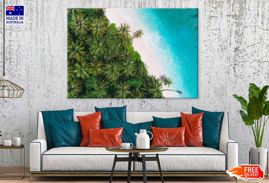 Palm Trees on Sandy Sea Aerial View Photograph Print 100% Australian Made