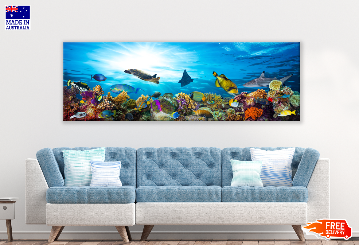 Panoramic Canvas UnderWater Fish Corals High Quality 100% Australian made wall Canvas Print ready to hang