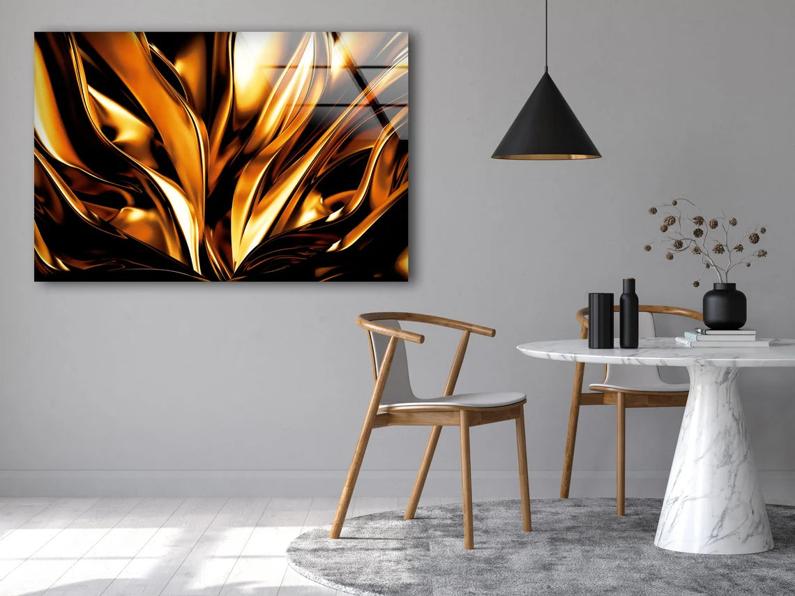 Gold Abstract Liquid Design Acrylic Glass Print Tempered Glass Wall Art 100% Made in Australia Ready to Hang