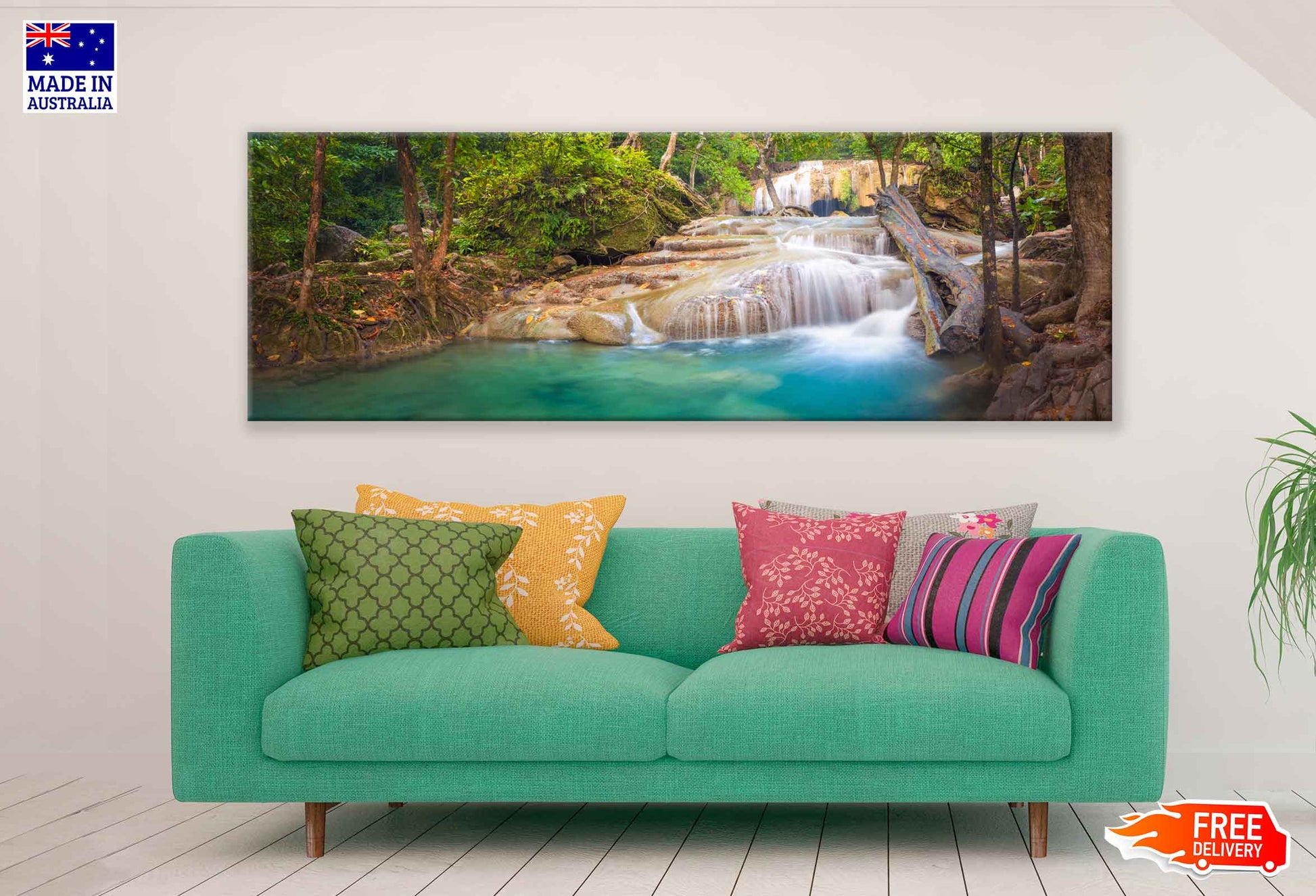 Panoramic Canvas Erawan National Park Waterfall High Quality 100% Australian Made Wall Canvas Print Ready to Hang