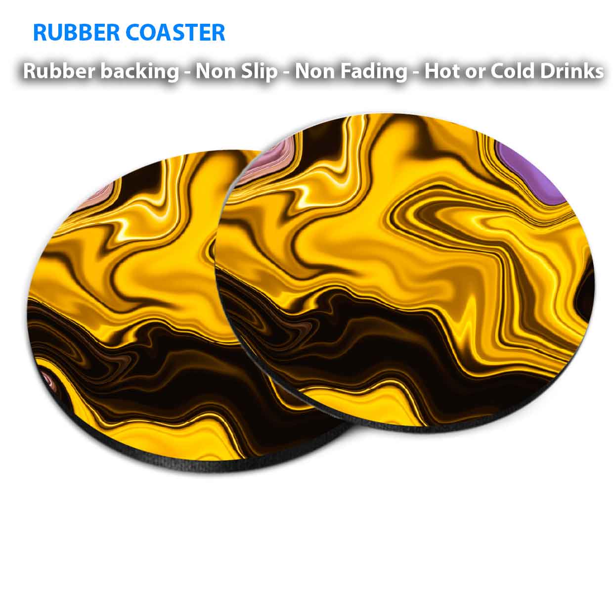 Yellow Gold Brown Fluid Abstract Coasters Wood & Rubber - Set of 6 Coasters