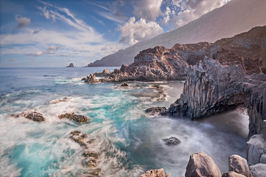 Sea Waves on Rocks & Clouds Sky View Photograph Print 100% Australian Made