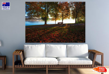 Bench Near Lake & Autumn Trees Photograph Print 100% Australian Made