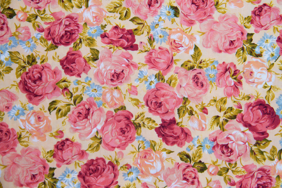 Bella Home Pink Rose Fabric Retro Tapestry Text Print Canvas Ready to hang