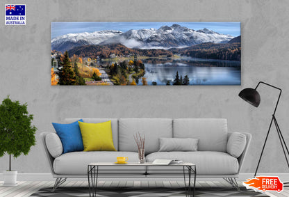 Panoramic Canvas Lake St. Moritz Snow Photograph High Quality 100% Australian Made Wall Canvas Print Ready to Hang