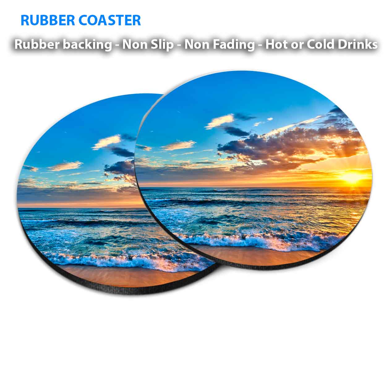 Sunset Beach View Coasters Wood & Rubber - Set of 6 Coasters