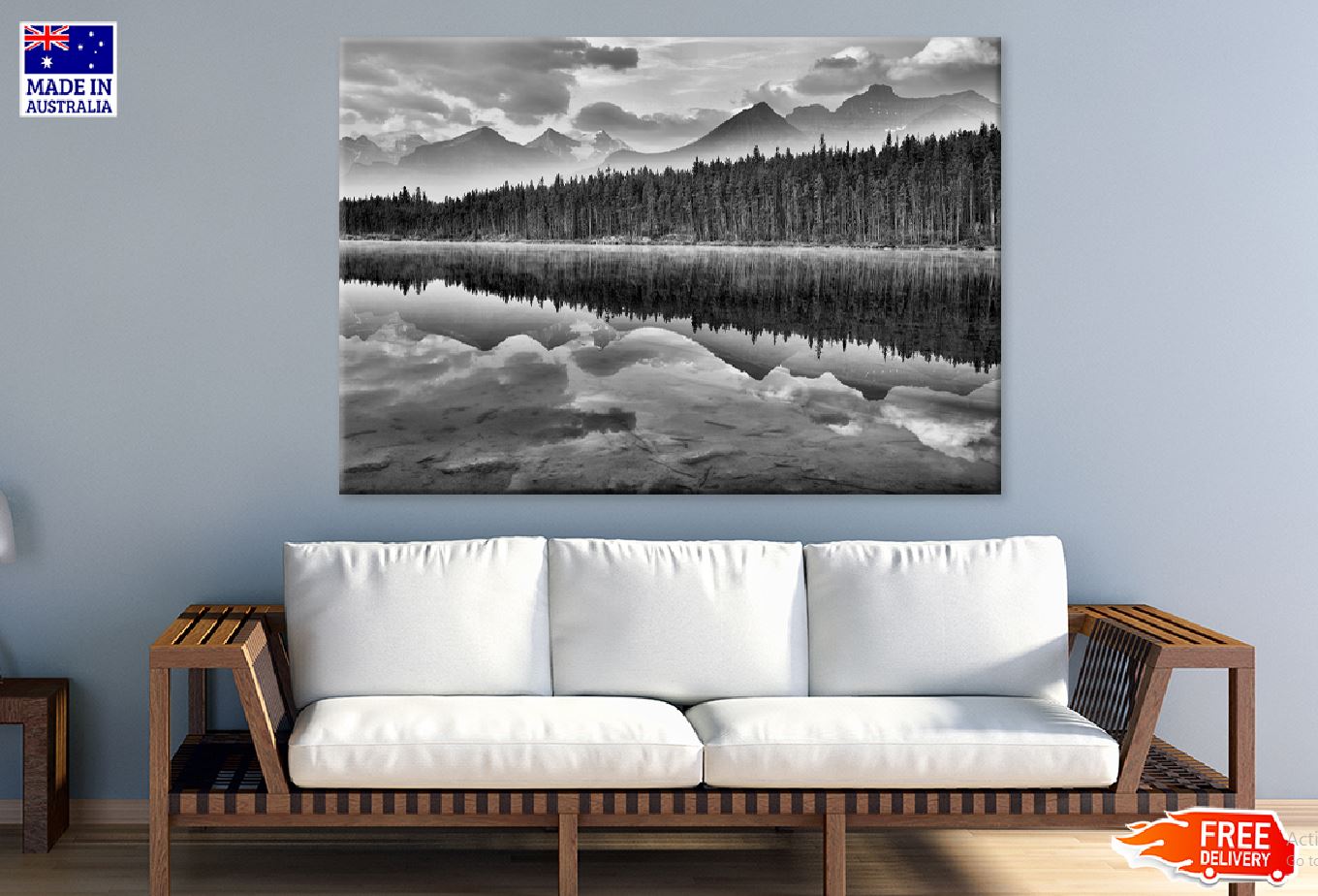 Forest & Mountains View Lake B&W Photograph Print 100% Australian Made