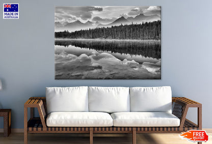 Forest & Mountains View Lake B&W Photograph Print 100% Australian Made