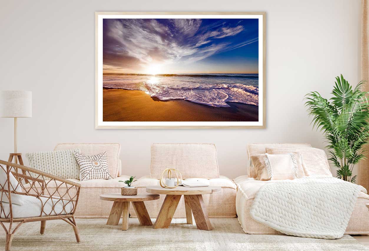 Sea Waves on Sand Sunset Blue Sky View Home Decor Premium Quality Poster Print Choose Your Sizes