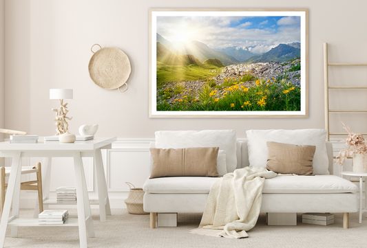 Yellow Flower Palnts & Mountain Home Decor Premium Quality Poster Print Choose Your Sizes