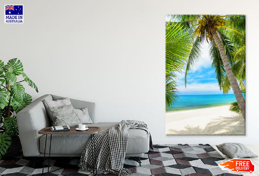 Palm Tree on White Sand Beach View Photograph Print 100% Australian Made