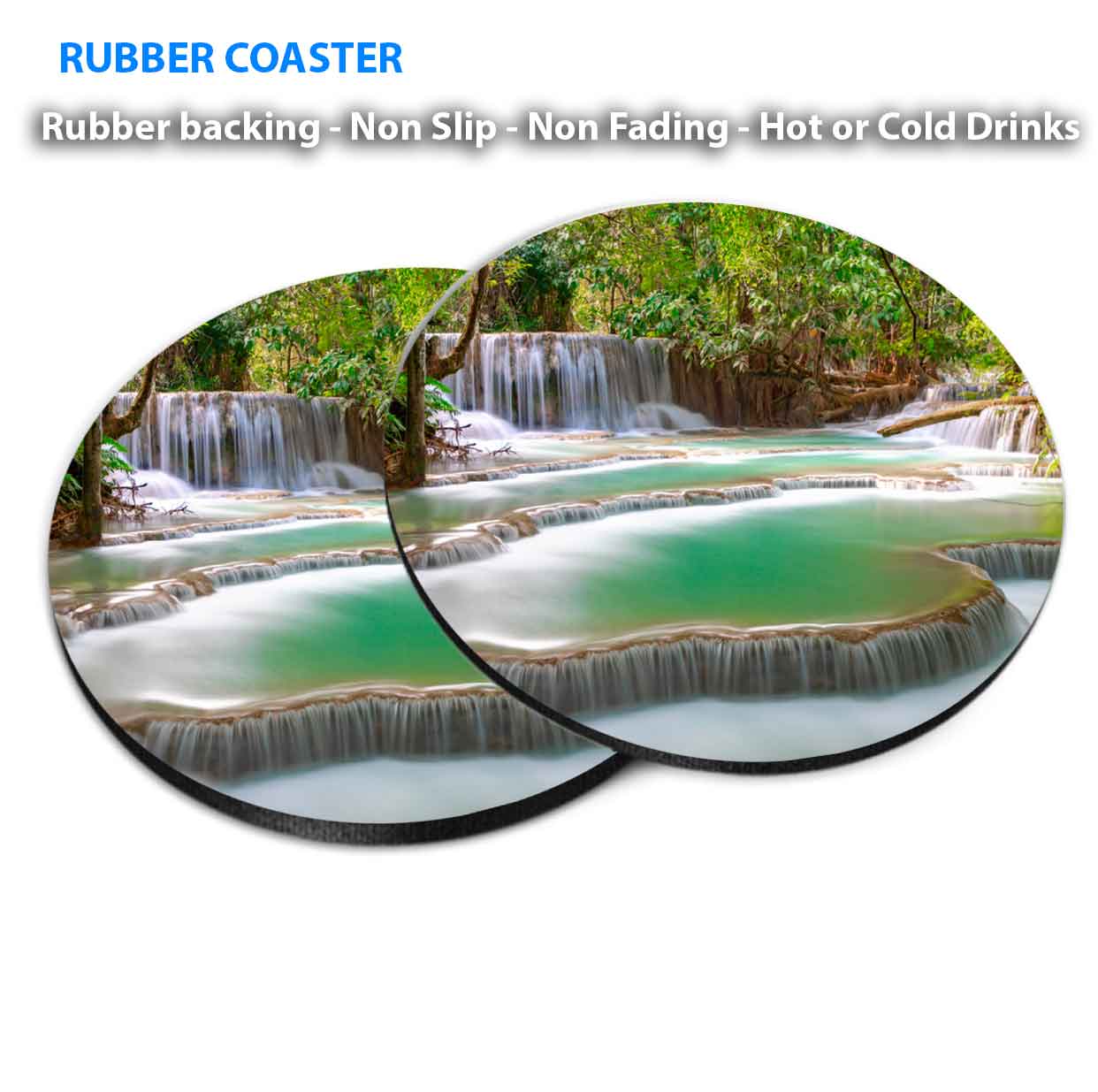 The Tat Kuang Si Waterfalls Coasters Wood & Rubber - Set of 6 Coasters