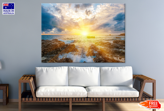 Rocks On sea Sunset Scenery Photograph Print 100% Australian Made