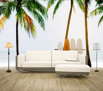 Wallpaper Murals Peel and Stick Removable Surf Boards Near Beach & Palm Trees High Quality