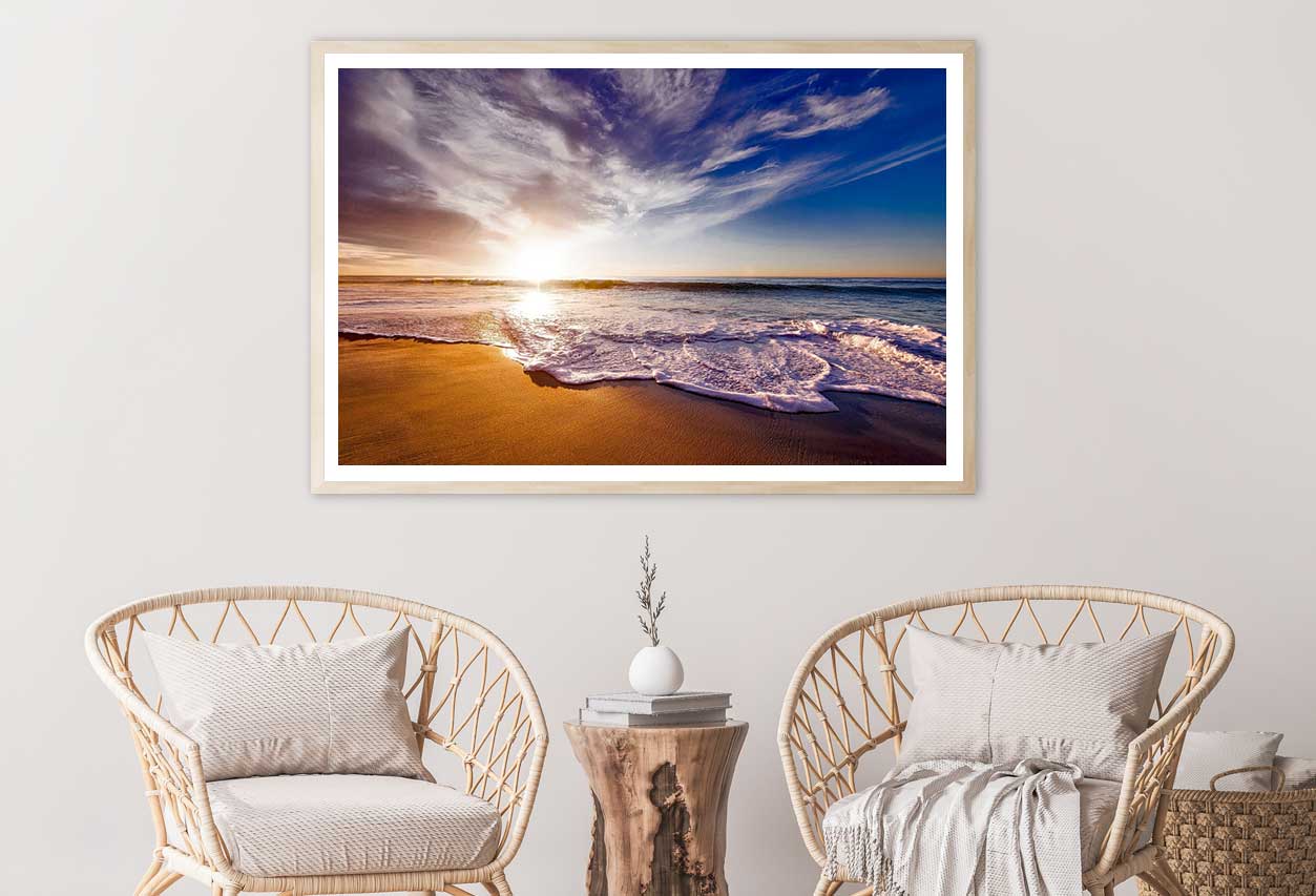 Sea Waves on Sand Sunset Blue Sky View Home Decor Premium Quality Poster Print Choose Your Sizes