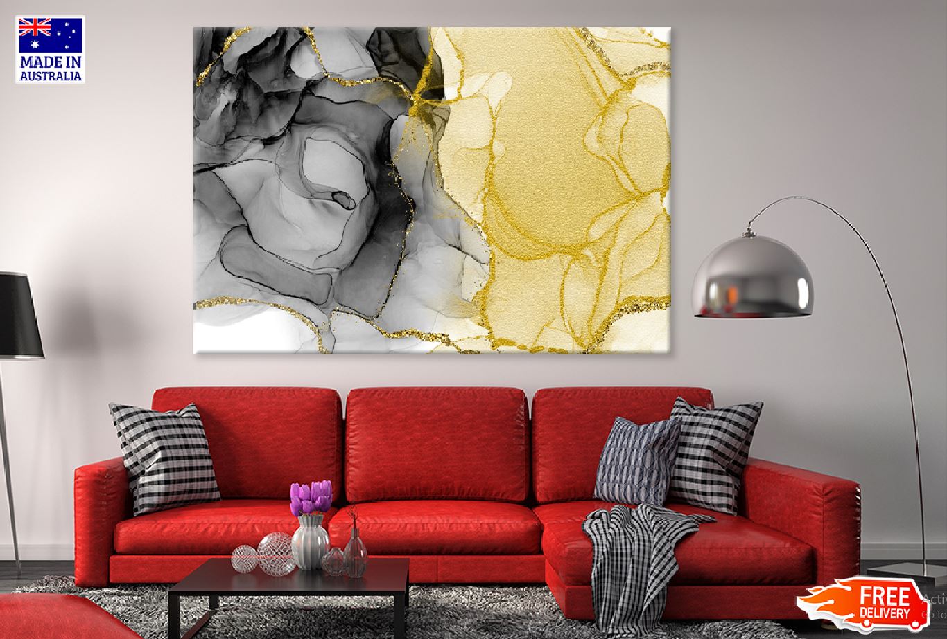 Yellow Gold & Black Ink Abstract Design Print 100% Australian Made