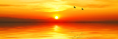 Panoramic Canvas Red Sunset Over Sea View Photograph High Quality 100% Australian Made Wall Canvas Print Ready to Hang